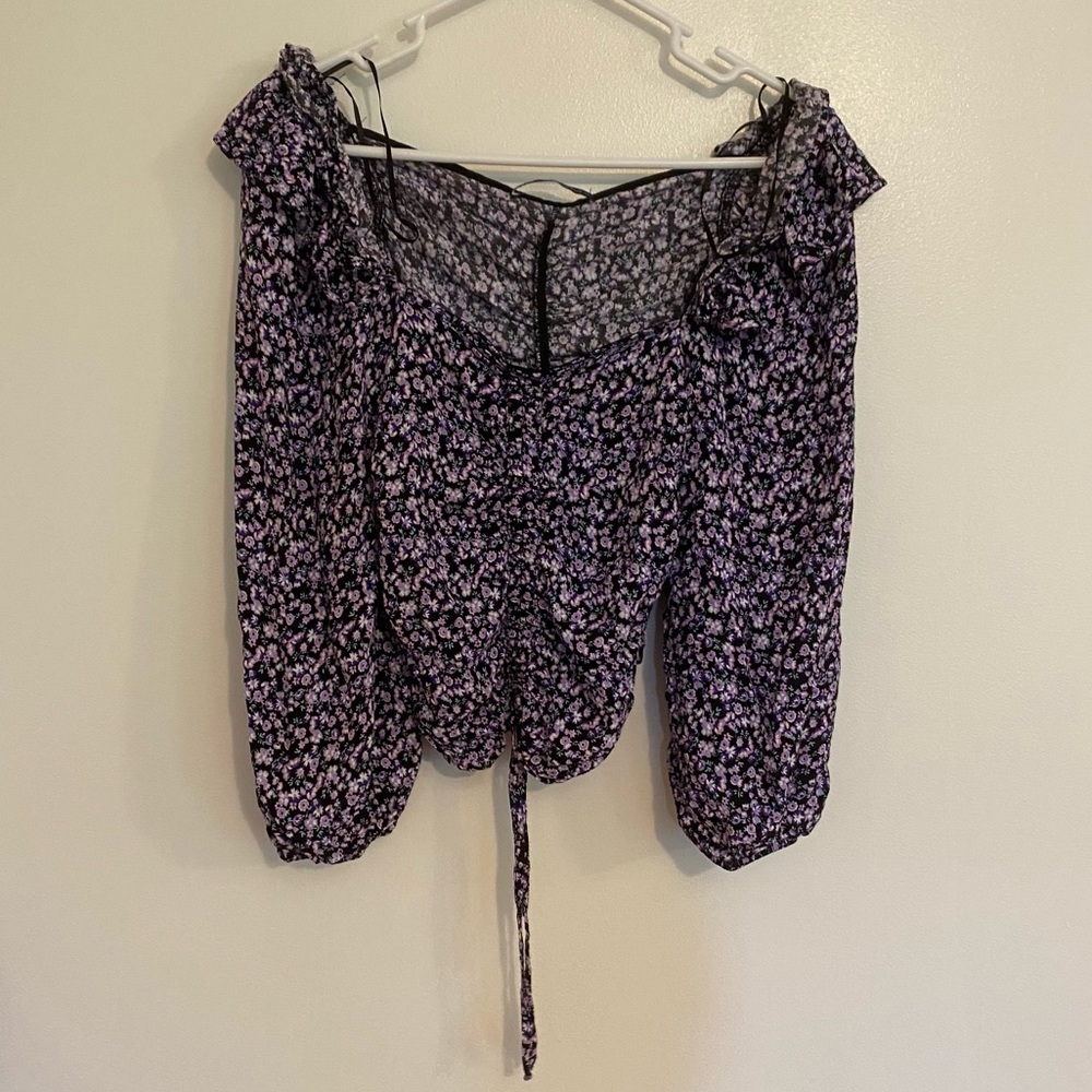 Zara Purple Floral Top Size XS Long Sleeved
